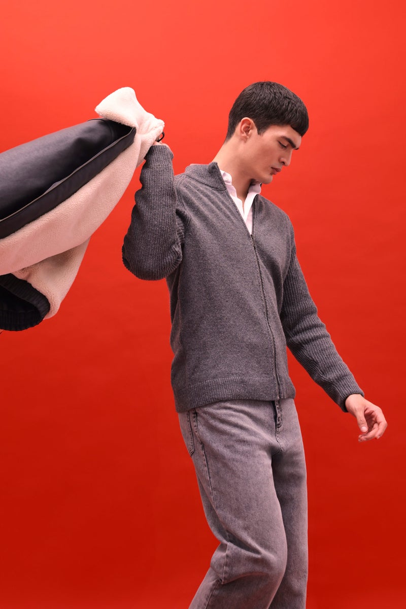 DeFacto Grey Man Standard Fit Turtleneck Knitwear Cardigan Casual - Image 3